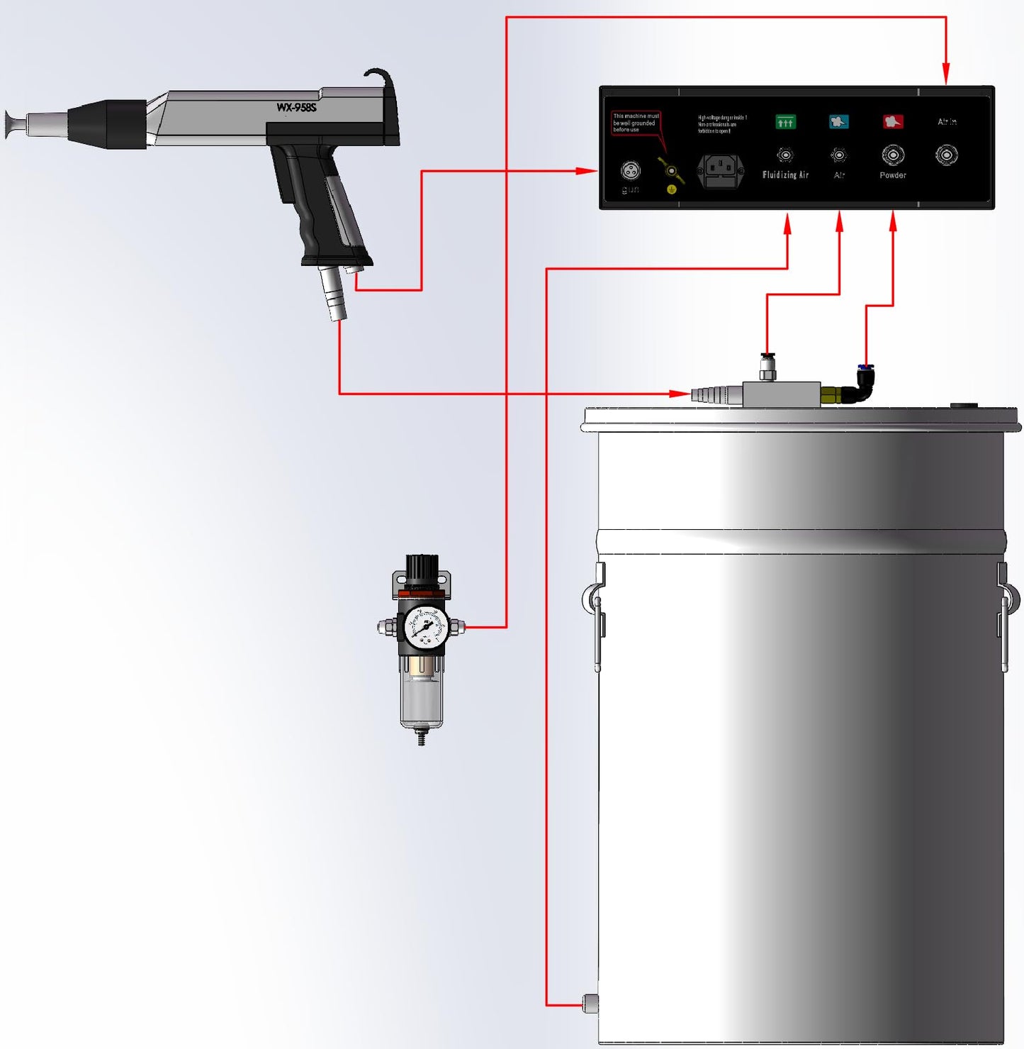 WX-958S 40W 45L Electrostatic Powder Coating Machine with Spraying Gun Powder Coating System Stainless Steel