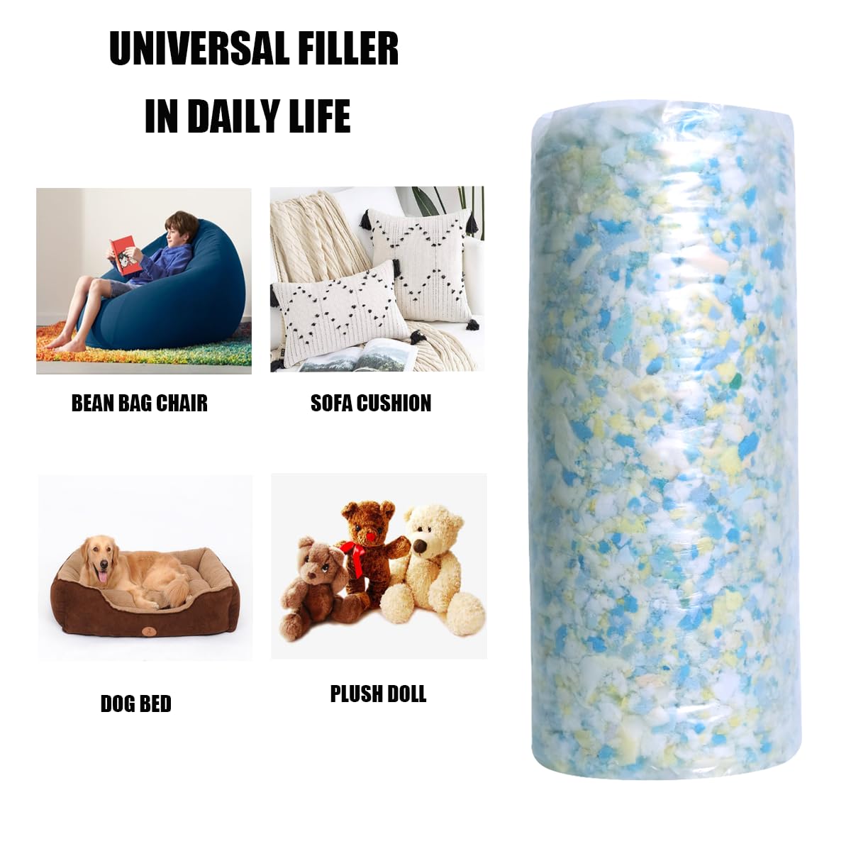BOXIN 40lbs Shredded Memory Foam Filling for Bean Bag Filler, Soft and Convenient Pillow Stuffing Foam for Couch Cushion, Dog Bed, Chair, Arts & Crafts, Added Gel Particles