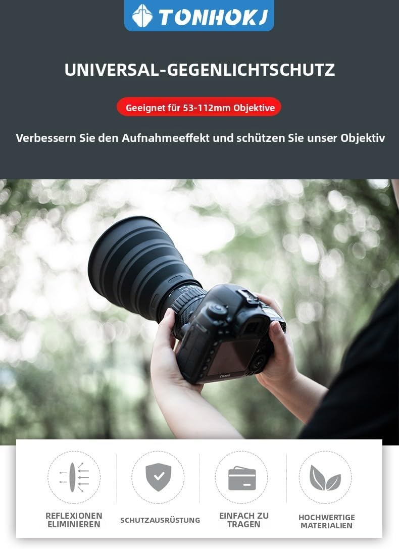 TONHOKJ 53mm-72mm Universal Silicone Lens Hood, Anti-Reflective Foldable Window Photography Hood for DSLR & Mirrorless