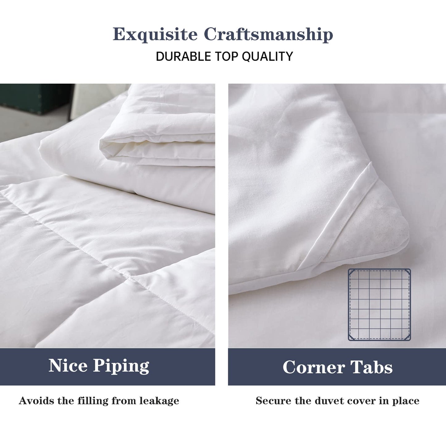 Simple&Opulence Down Alternative Comforter, King Size Duvet Insert with 100% Cotton Cover, Ultra-Soft Microfiber Quilted All Season Breathable Cooling Bed Comforter (King, White)