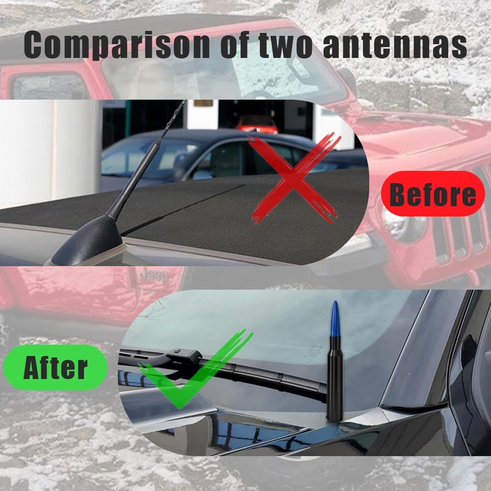WINUERK Bullet Car Antenna Replacement, Aluminum Alloy Waterproof Short Antenna, Signal Stability Universal Exterior