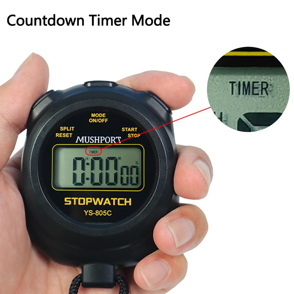 MUSHPORT 2 Pack Digital Stopwatch Sport Timer, ON/Off Countdown Large Display Simple Stop Watch for Sports Coaches PE-Teacher Referees, Black