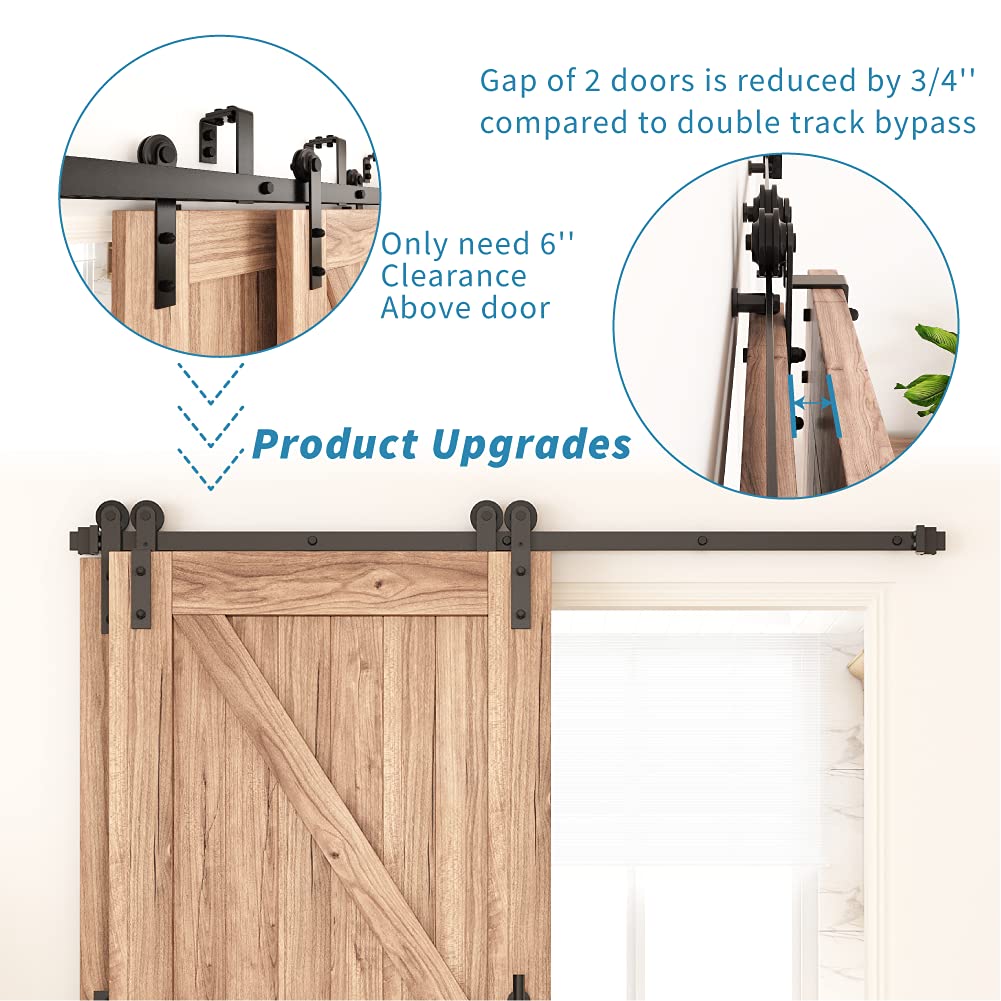 ZEKOO 9FT Single Track Bypass Sliding Barn Door Hardware Kit for Double Doors, Bypass Barn Door Hardware, Flat Track Roller, Low Ceiling (9FT)