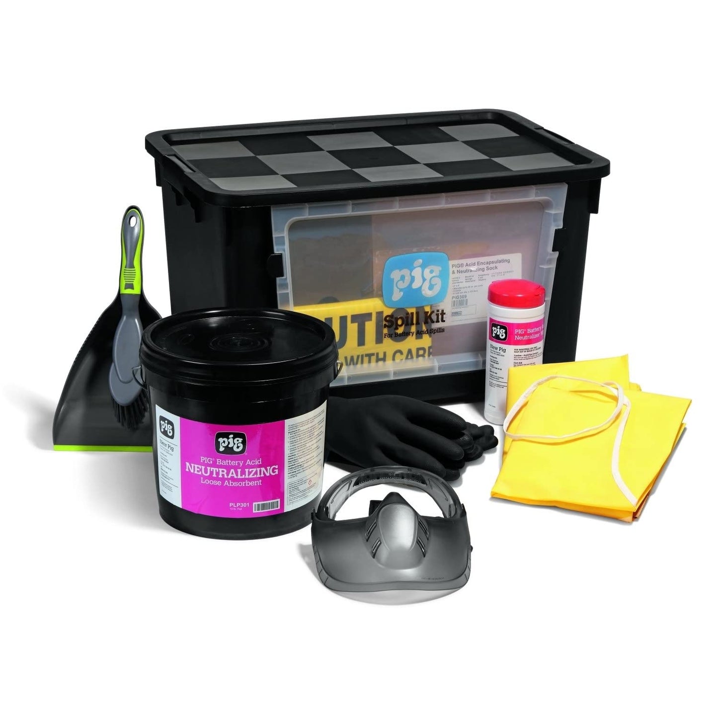 PIG Battery Acid-Neutralizing Spill Kit - 15" W x 19.5" L x 17.5" H - Absorbs up to 3.8 gallons - KIT322