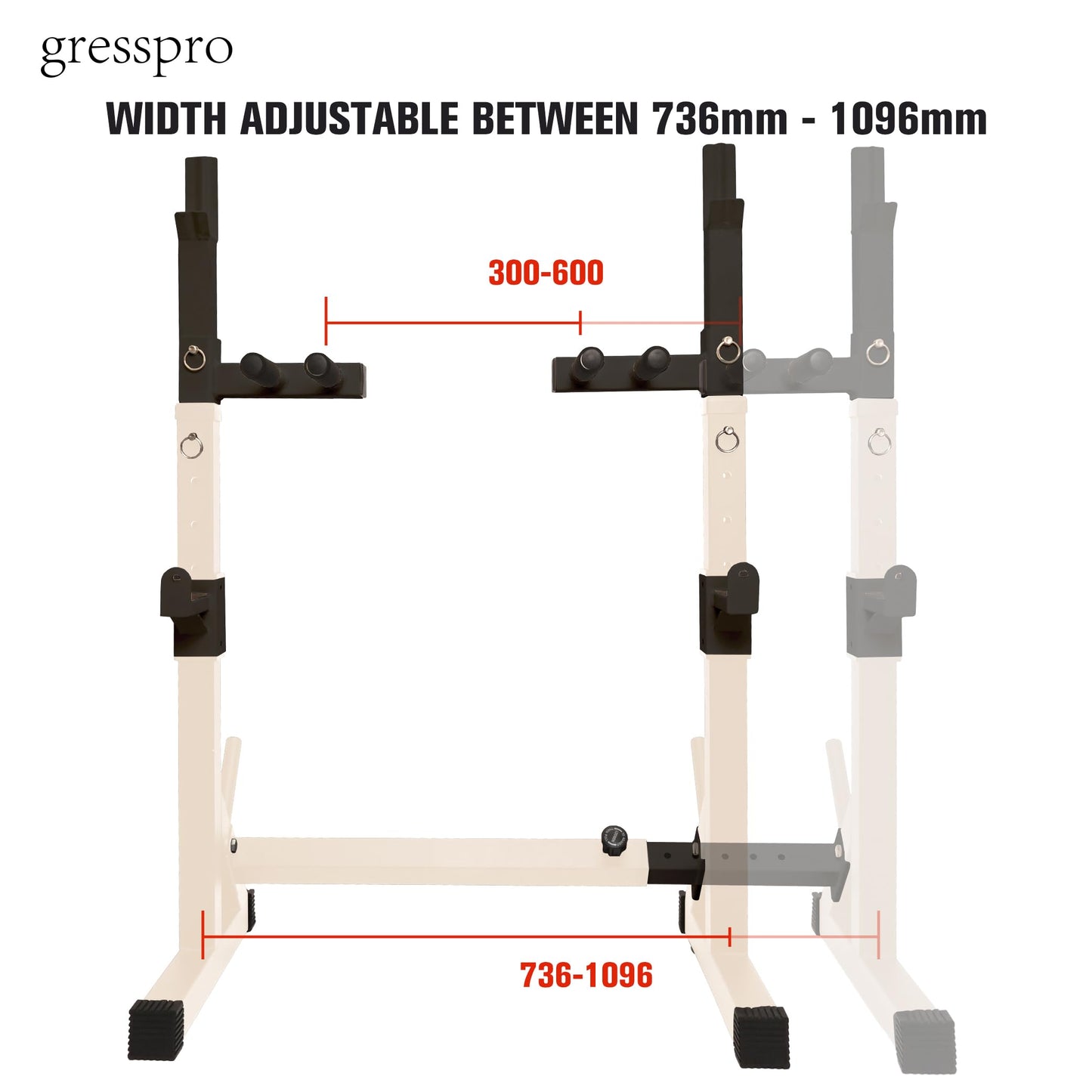 Gresspro Gresspro Barbell Rack Stand with Dip Bar Attachment - Multifunctional Adjustable Squat Rack, Heavy-Duty Dumbbell Rack, Strength Training Dip Station, Home Gym Equipment Max Load 550lbs