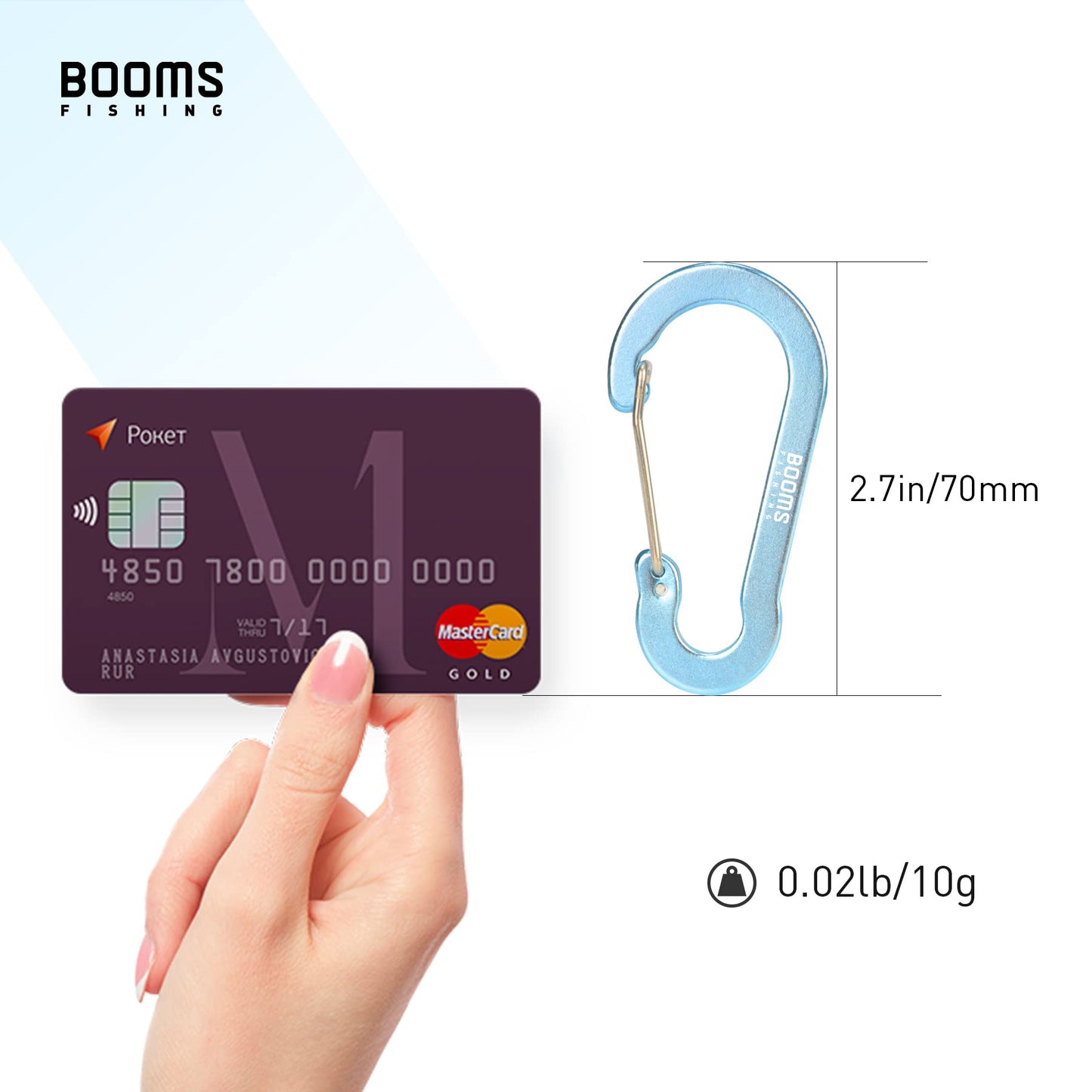 Booms Fishing CC5 Multi-Use Carabiner Clips, 10 Pack 2.7" Small Caribeener Clips, Mini Keychain Caribeaner Clip, Aluminum D Ring Carabiners, Blue