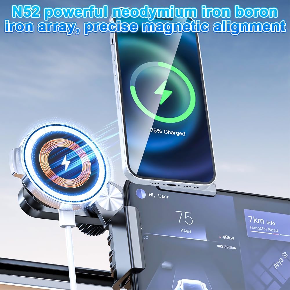 Cxqbsmy 3/Y/S/X/Cybertruck, Mobile Phone Holder for Tesla Model Strong Magnet for MagSafe Adjustable Car Mount, Car