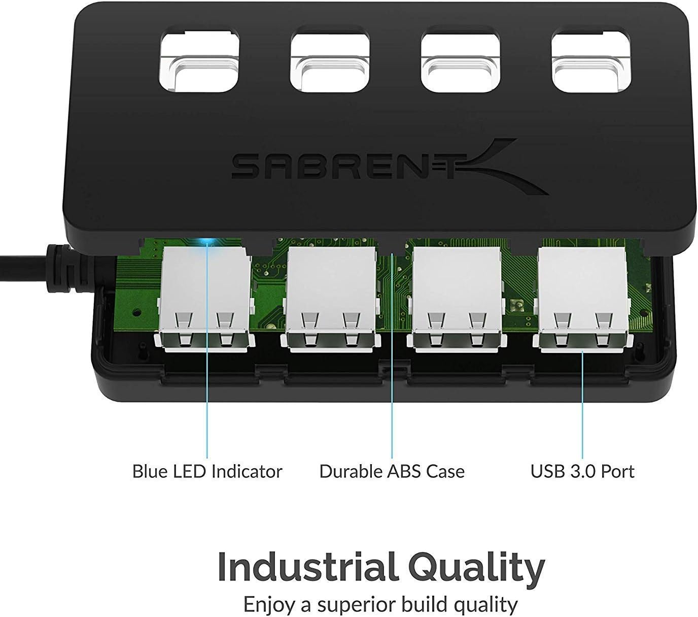 SABRENT 4 3.0 5V/2.5A (HB-UMP3) Port USB Hub with Individual LED Lit Power Switches, Includes Power Adapter