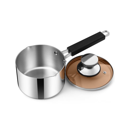 E-far 1 Quart Sauce Pan with Lid, Stainless Steel Tri-Ply All Clad Small Cooking Pot with Pour Spout, Multipurpose Induction Saucepan & Stay-Cool Handle, Compatible with All Cooktops, Dishwasher Safe