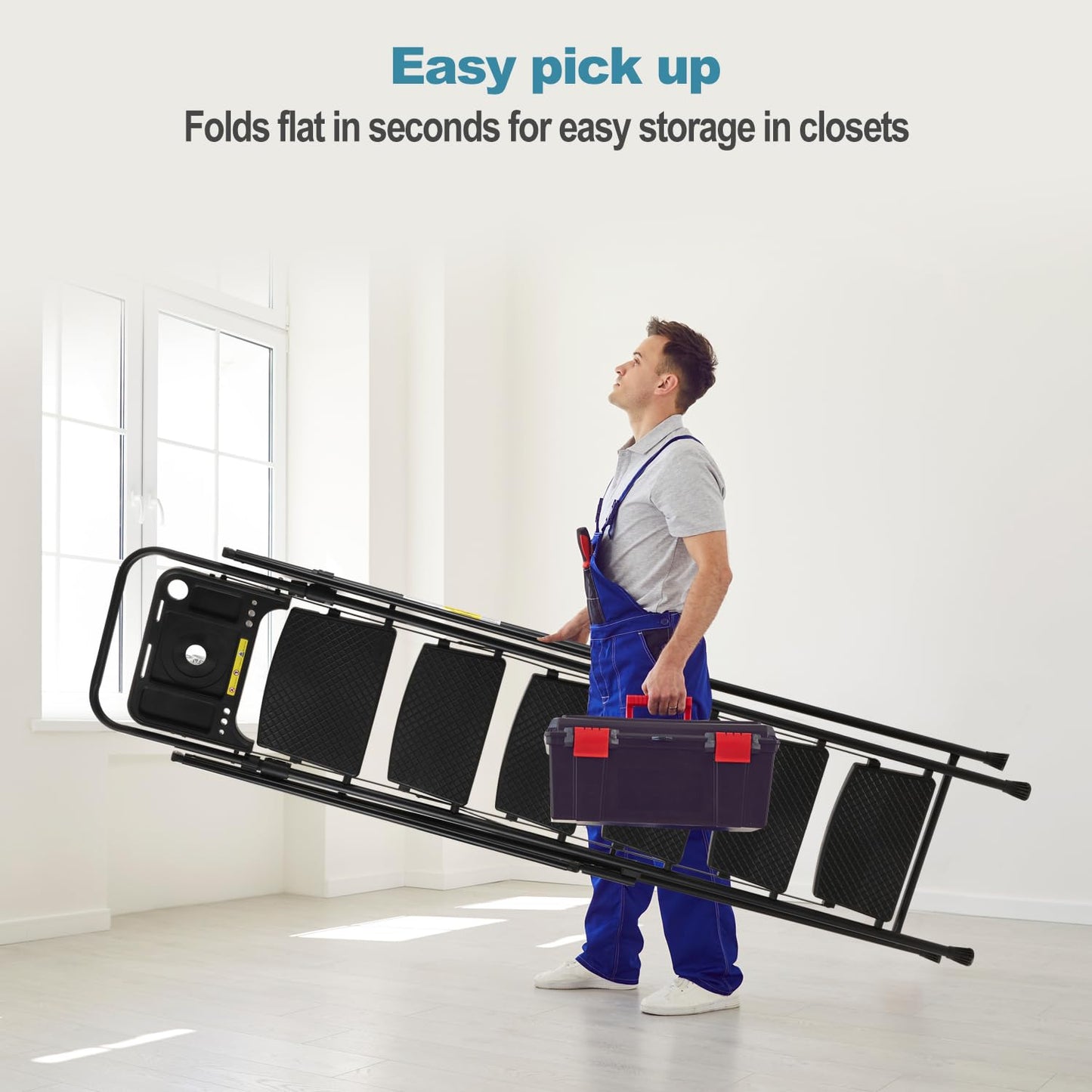 KEIKI 6 Step Ladder, 6FT Tall Step Tool Ladders Foldable with Handrails & Tray, Folding Iron Stool Stepladder for Home Kitchen, Outdoor Sturdy Non-Slip Wide Pedals Load-Bearing 330 lbs, Black