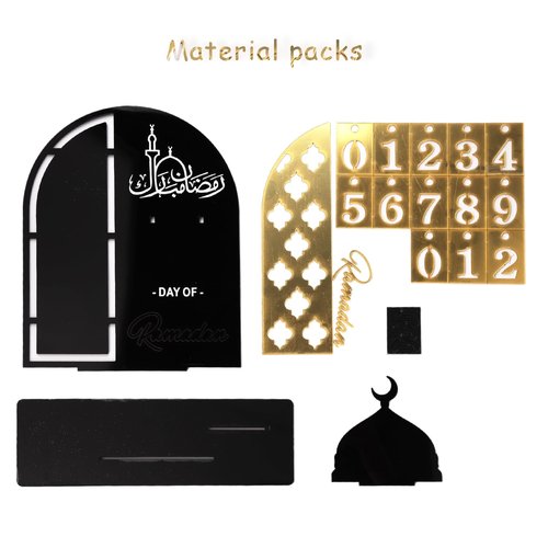 hhdatc Acrylic Countdown Advent Calendar 31 Days Til Eid' Lantern Design, Eid Mubarak Ornament for Ramadan Kareem Tabletop Decorations(black)