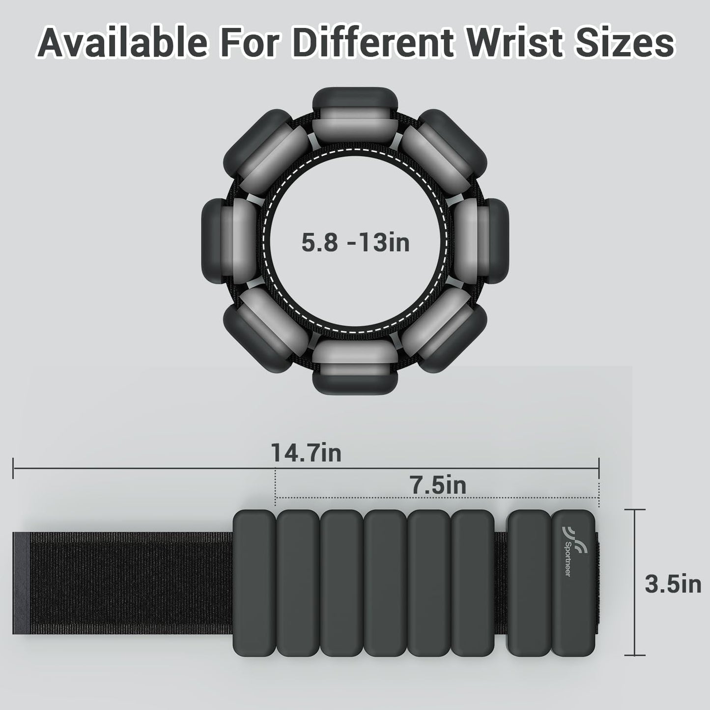 Sportneer Wrist & Ankle Weights for Women Men - 1 Pair (1 lb/2 lb Each) | Adjustable Weighted Bracelet Silicone Bangles for Yoga, Dance, Pilates, Cardio, Aerobics, Gym, Pool Exercises and Jogging (Polar Night Black, 2 LBS x 2)
