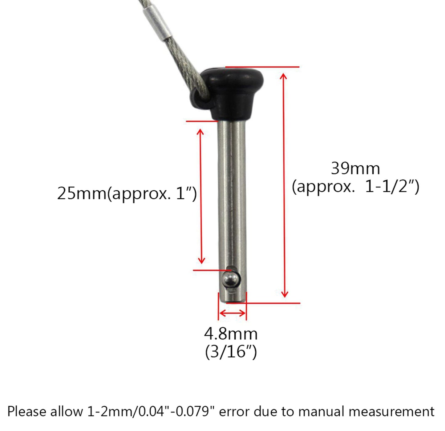 4Pcs Diameter 3/16" Stainless Steel Black Nylon Head Pin With Lanyard - Marine Bimini Top Pull Pins for Swivel Ball Deck Hinge Quick Release (4)