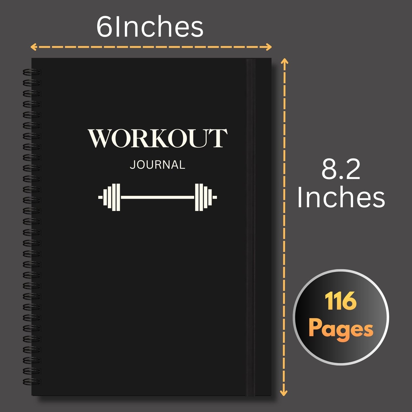 Workout Journal for Men – Fitness Journal & Workout Logbook, Gym Fitness Planner Journal with 52 Weeks of Tracking - Exercise Book for Weight Loss & Training – 8.2 x 6 inches – Spiral Hard-Cover - Black