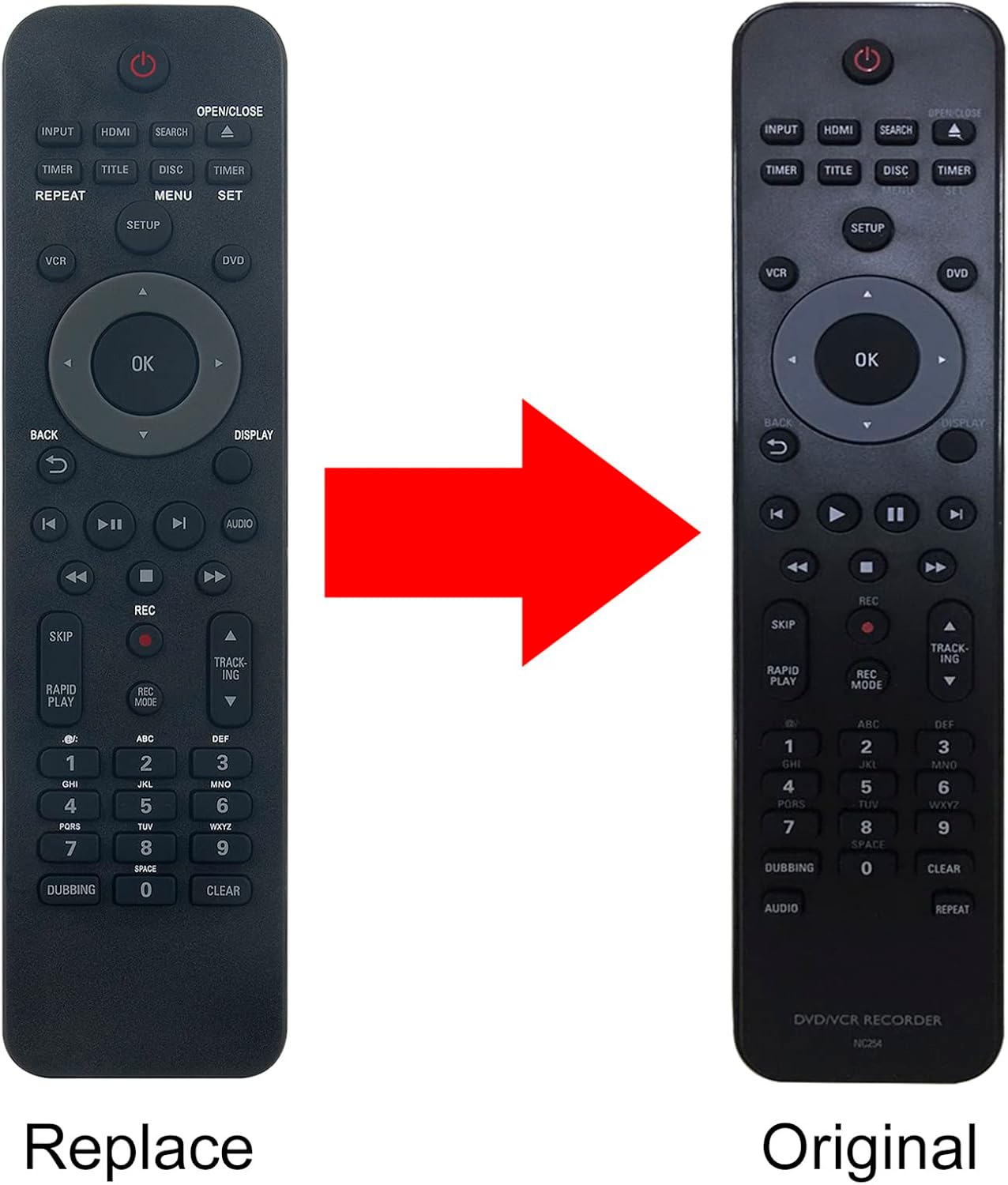 AIDITIYMI NC254UH NC254 DVDR3385V/F7 DVDR3385V Replacement Remote Control Compatible with Philips DVD Recorder/VCR: