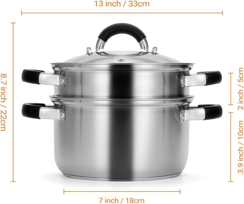 Kirecoo 3.2QT Stainless Steel Steamer - Versatile Cooking Pot with Silicone Handle & Lid for Vegetables, Dumplings, Soup
