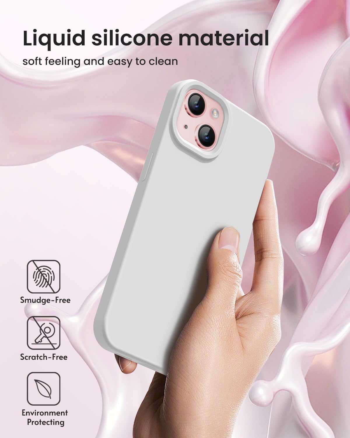 BUYDOT 15 6.1 Inch for iPhone Case Liquid Silicone Slim Shockproof Protective Cover Anti-Scratch Drop Protection,White