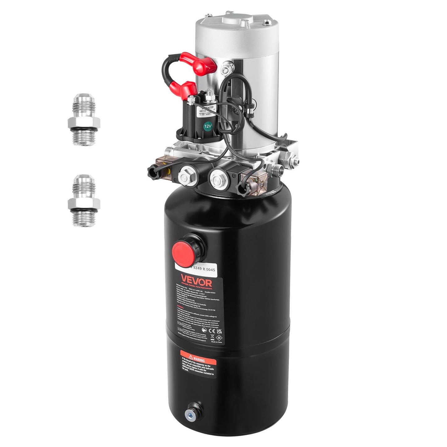 VEVOR 8 Quart Hydraulic Power Unit, Double Acting Dump Trailer Pump, 3200 PSI Max Relief Pressure & 0.91 GPM Flow Rate, DC 12V Hydraulic Pump with Metal Reservoir for Dump Trailer Car Lifting