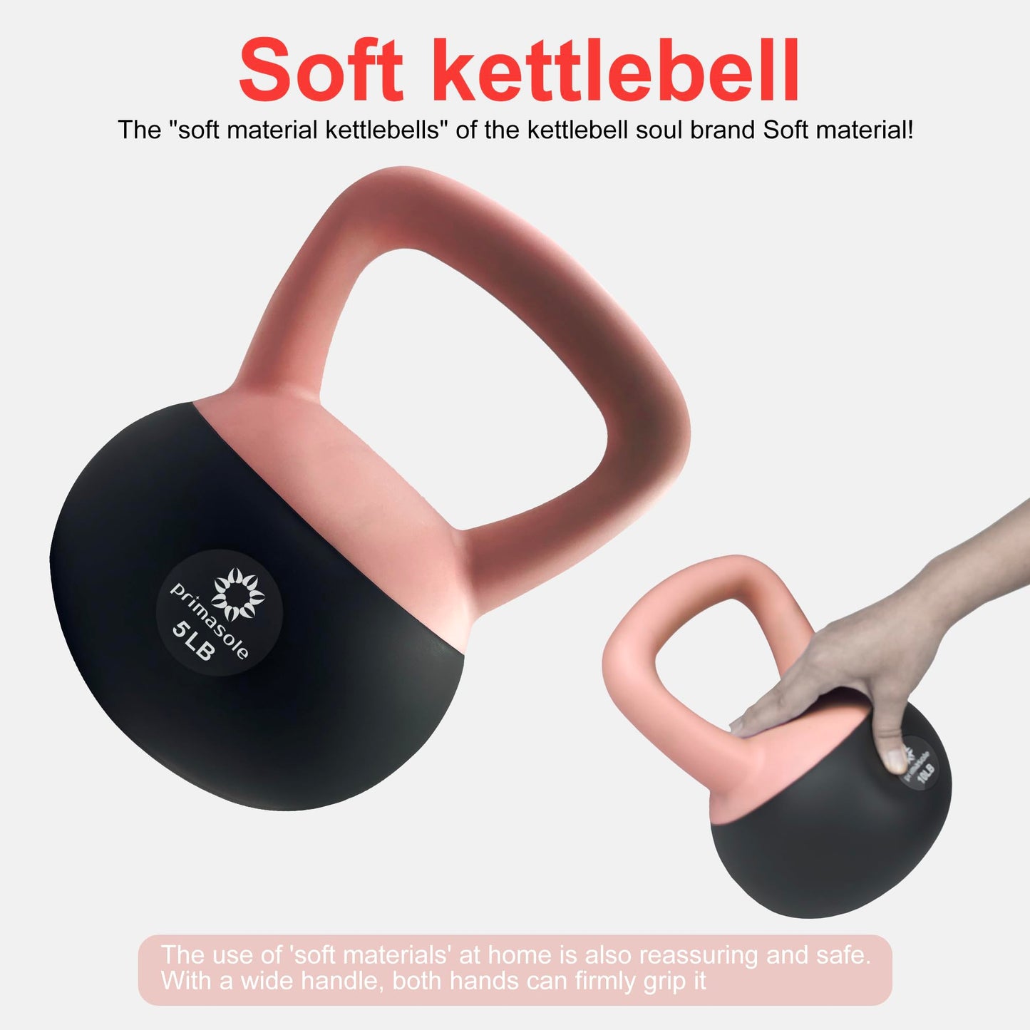 Primasole Soft Kettlebell 5lbs Shook Resistance base. Anti Slip hand Kettlebell weights for Women and Men -Home workout Kettlebells dumbbells for strength and safety.
