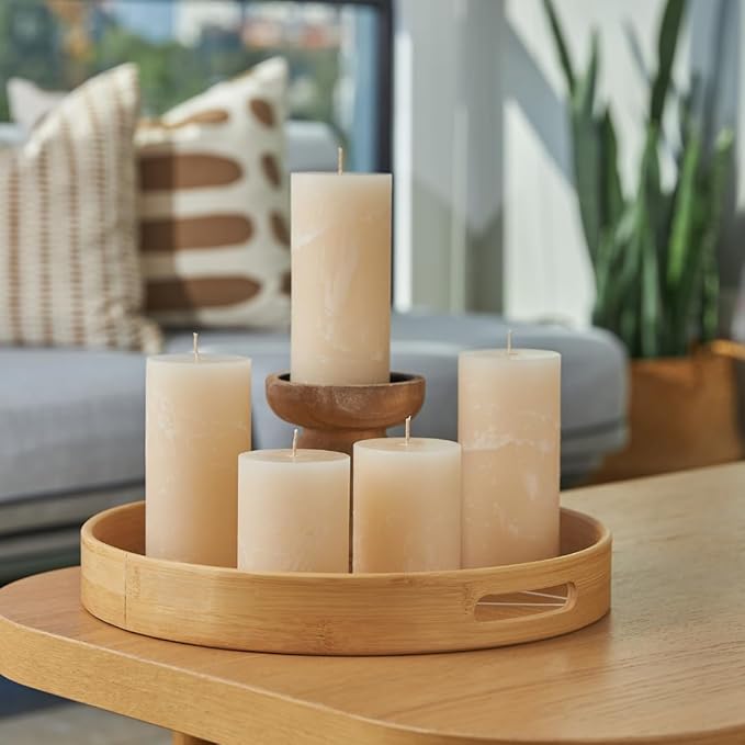 Simply Soson 3x8 inch Ivory Pillar Candles Set of 3, Rustic Texture, Unscented Ivory Candles, Dripless Candles, 3 inch Pillar Candles Ideal as Wedding, Parties, Spas, Dinner, Home Decoration, Church
