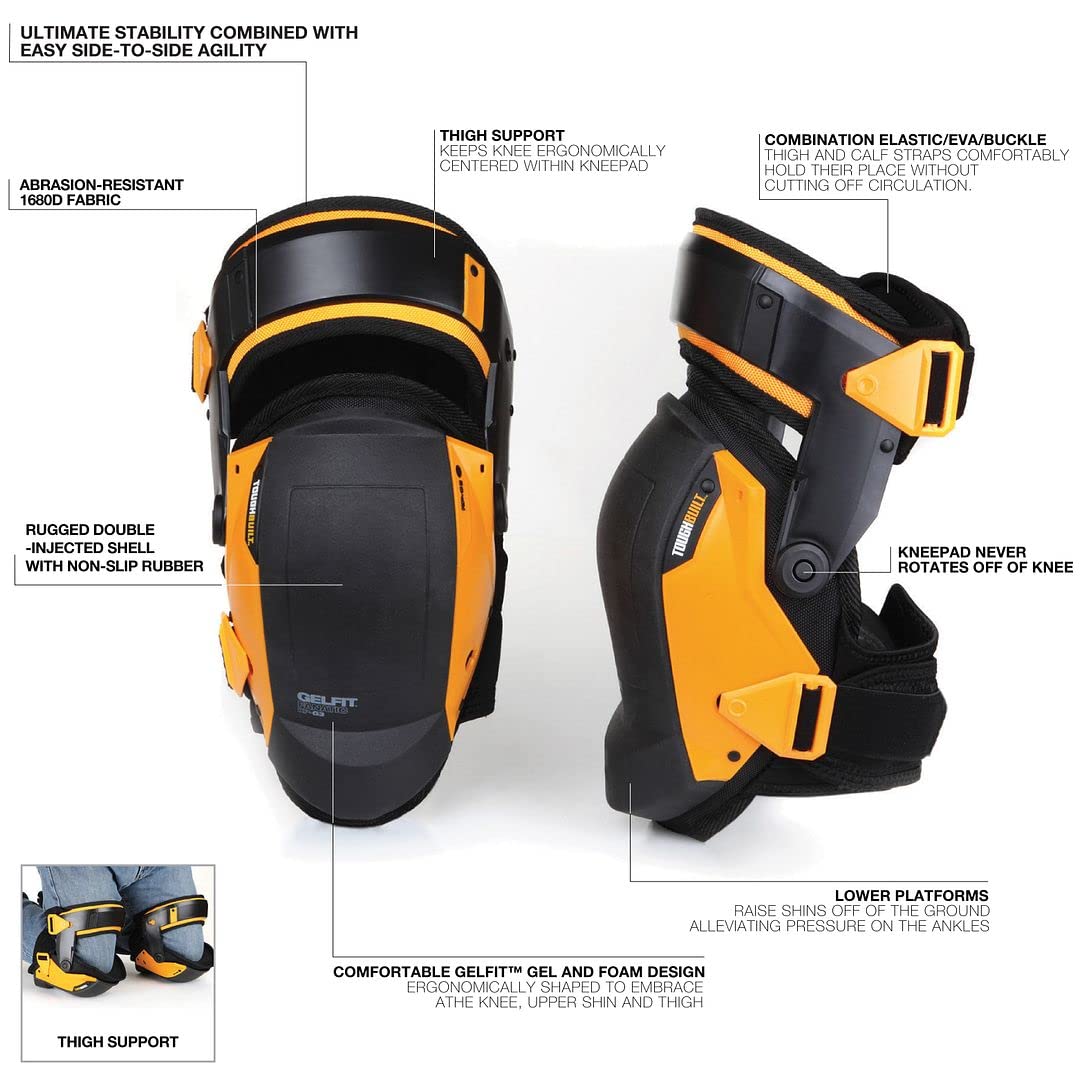 ToughBuilt - Gelfit ™ Thigh Support Stabilization Knee Pads - Heavy Duty, Comfortable and Adjustable - (TB-KP-G3)