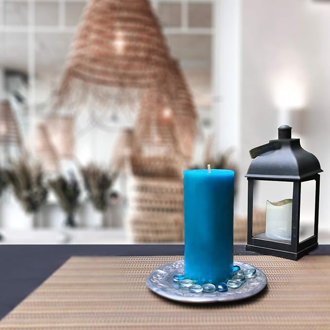 Simply Soson 3x6 inch Blue Pillar Candles Set of 3, Smooth Texture, Unscented Blue Candles, Dripless Candles, 3 inch Pillar Candles Ideal as Wedding, Parties, Spas, Dinner, Home Decoration, Church