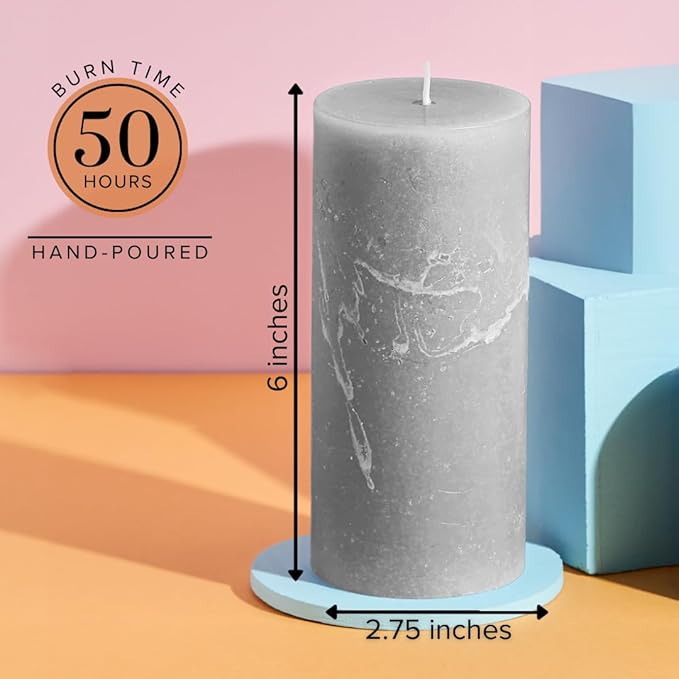 Simply Soson Grey Rustic Texture Pillar Candles 3x6 inch - Set of 3 - Unscented Decorative Grey Candles, No Drip, Ideal for Home Decor, Weddings, Holidays