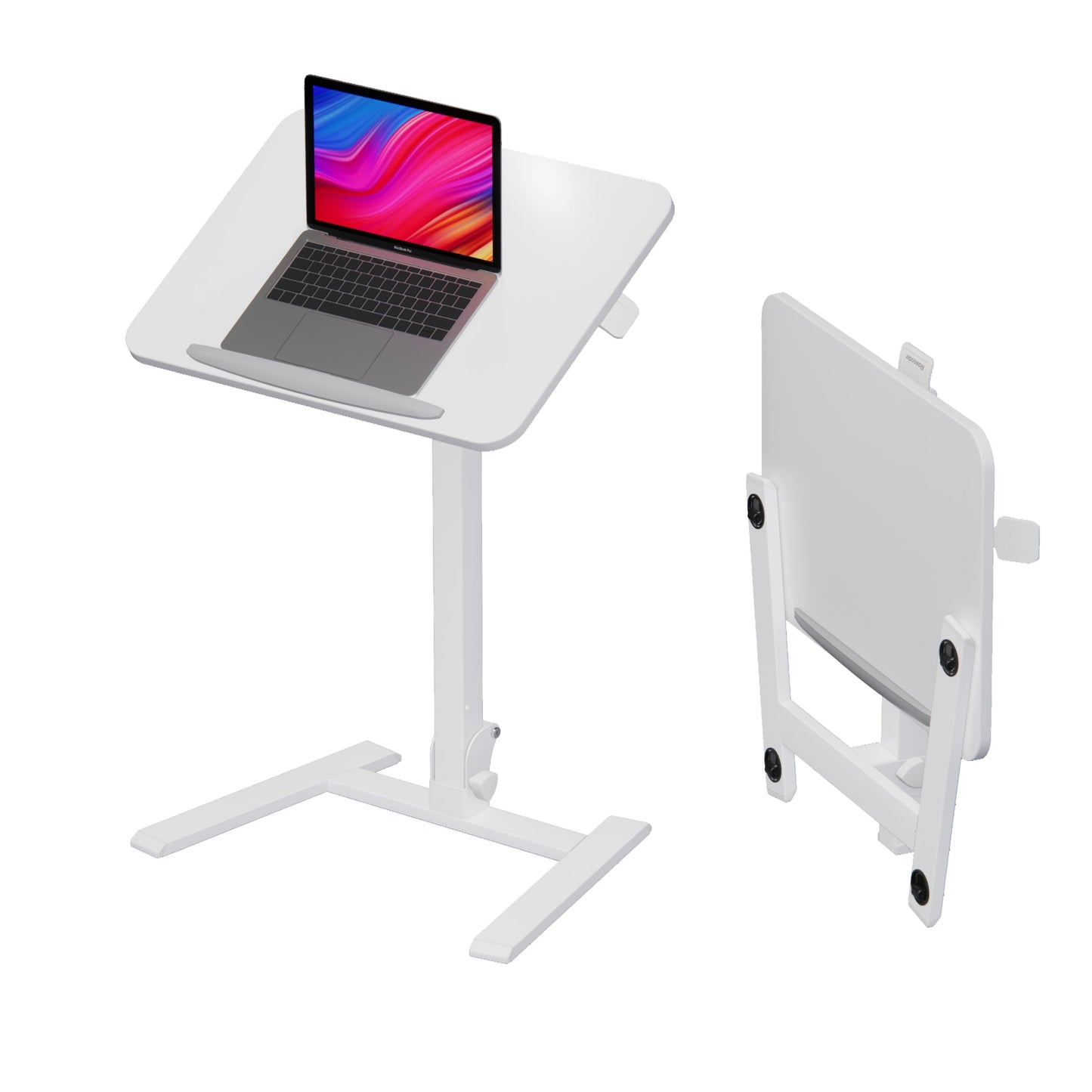 alawooder 25 Inch Mobile Folding Desk - No Assembly, Pneumatic Sit-Stand, 29-42" Height Adjustable Rolling Laptop Desk with Hidden Wheels, 0-90° Tilt Top for Home Office, Craft & Study