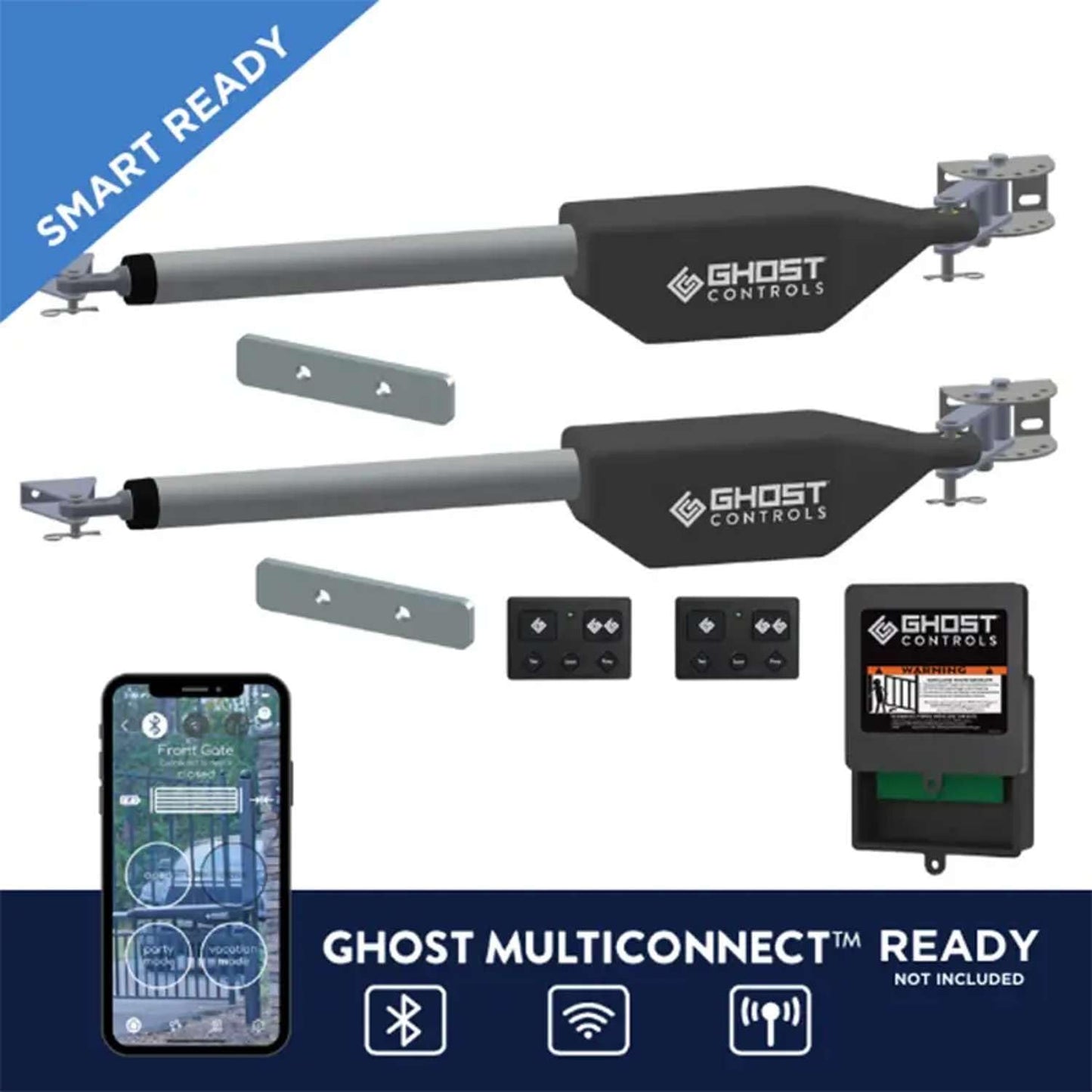 Ghost Controls Pro Dual Solar Automatic Gate Opener with 2 Premium Wireless Keypads Bundle