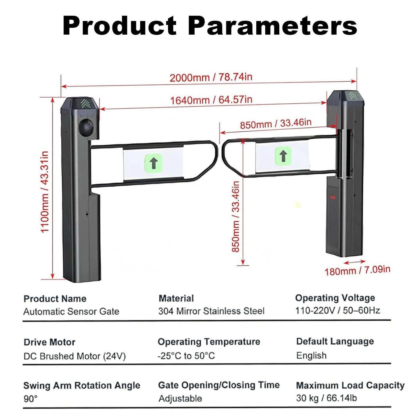 Public Entrance Automatic Turnstile with Radar Sensing - 90° Swing Gate for Transportation Hubs & Retail, Featuring Reverse Alarms & LED Indicators, One-Way Entry Access Control System