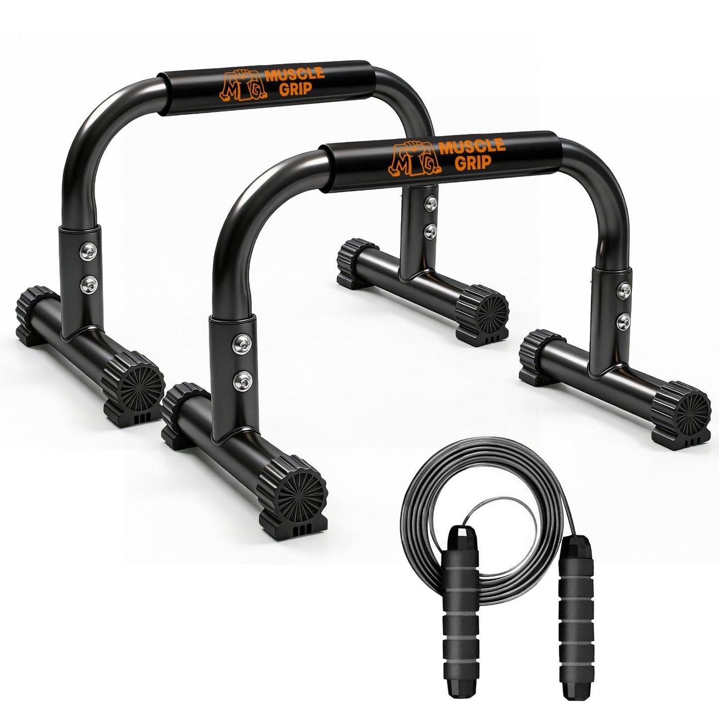 Push Up Bars Parallettes, 10” Heavy-Duty Steel Dip Bars with Non-Slip Foam Handles, Calisthenics Equipment for Handstands, L-Sit & Dips, Home Gym Workout Set with Jump Rope