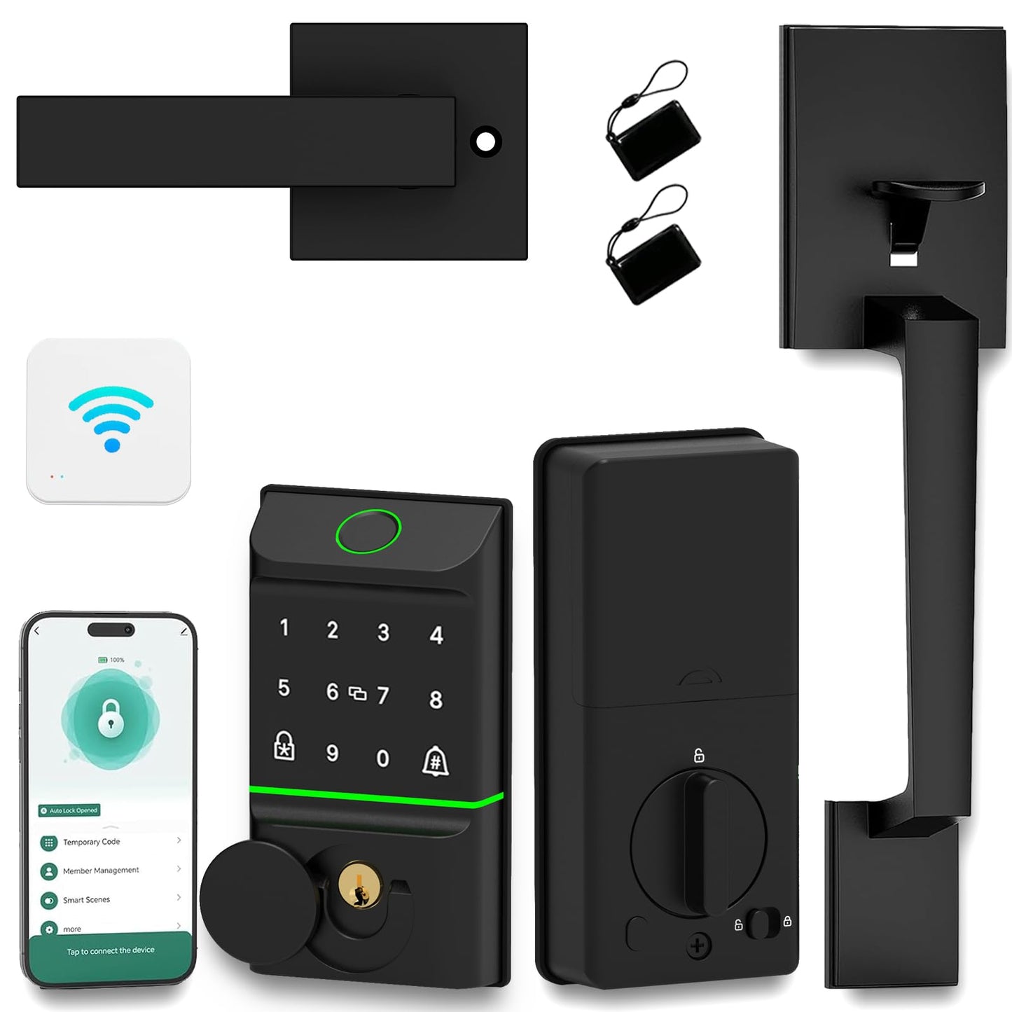 CINOP Smart Locks for Front Door with Handle Set, App Control, WiFi Front Door Lock Electronic Screen+WiFi Gateway, Keyless Entry Door Lock Fingerprint Deadbolt, Auto Lock (Black)