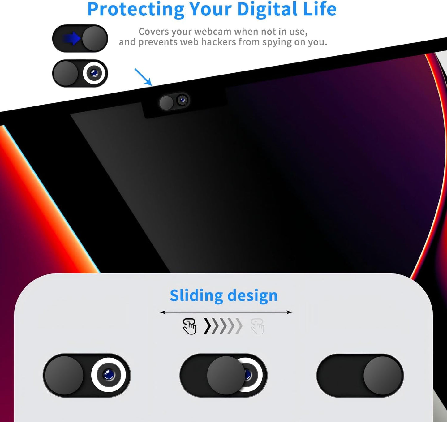 JiSiTeCai Slide[5 Pack 0.022in 16/15/14/13/12 Metal Webcam Cover Black], Camera Cover for Laptop Computer, MacBook