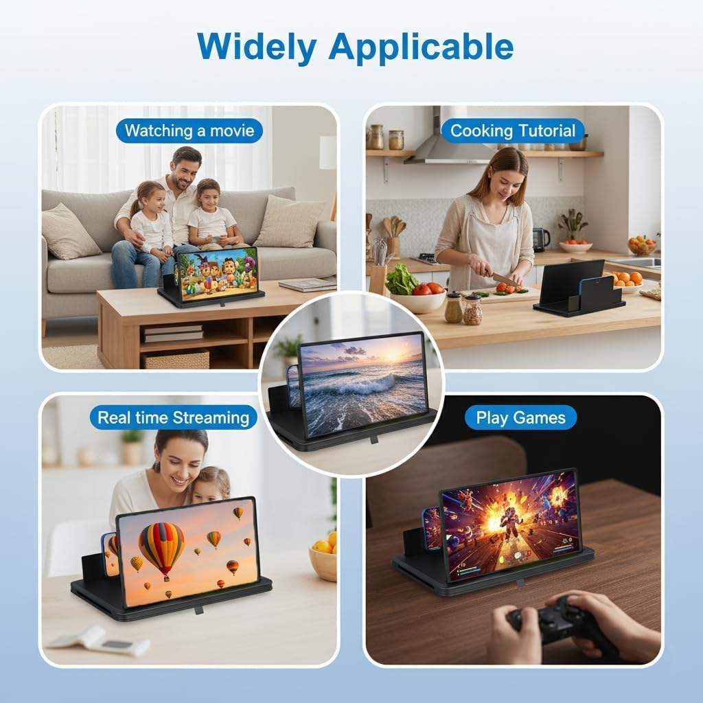 AIPULL 3X 12 Screen Magnifier for Cell Phone, Acrylic Phone Screen Enlarger with Adjustable Stand, Foldable Hands-Free