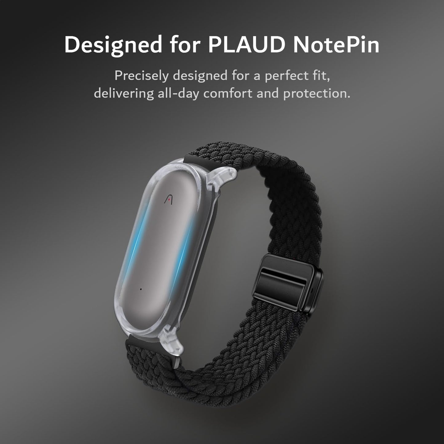 4.8"-9.0" TUDIA Snap On PC Case & Adjustable Braided Magnetic Wristband Compatible with PLAUD NotePin AI Voice Recorder