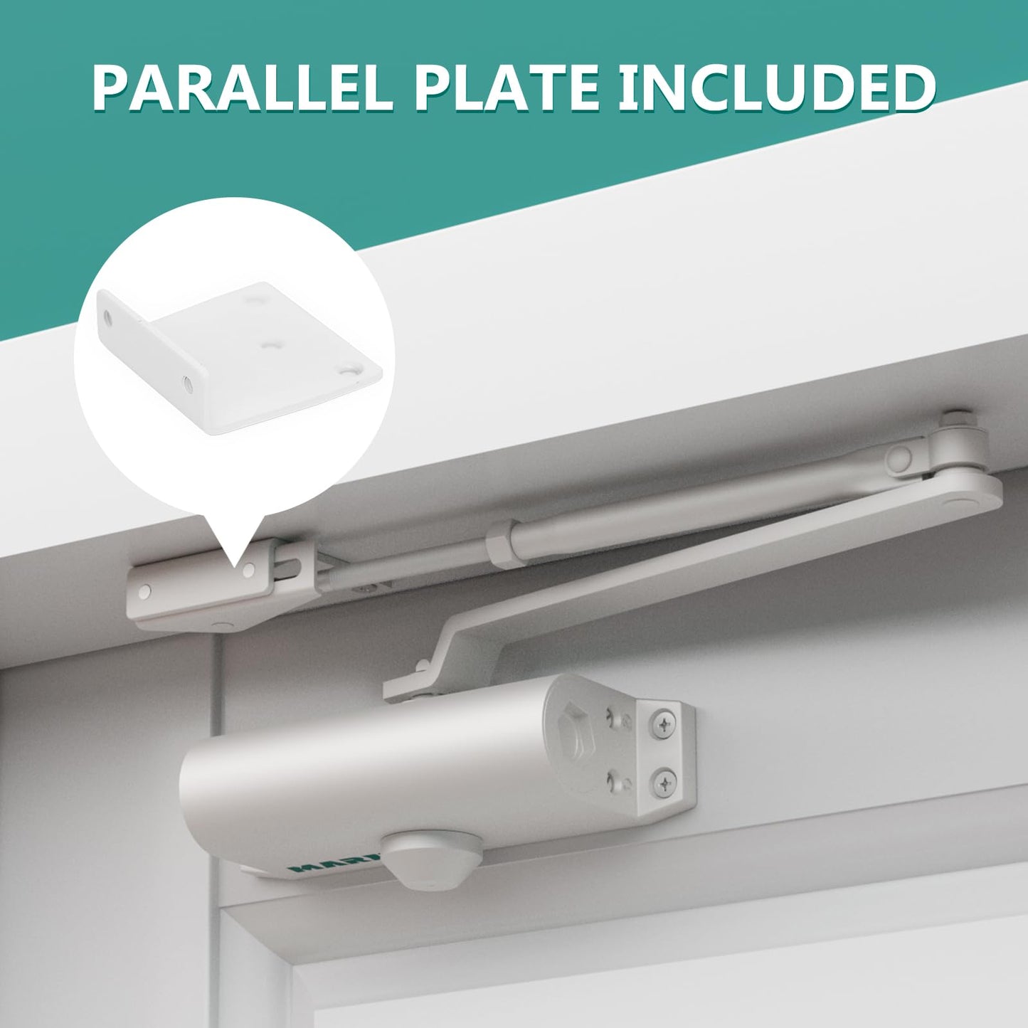 Marie Door Closer for Residential and Commercial Doors,Size 3 Adjustable Automatic Door Closer for Home Use (White)
