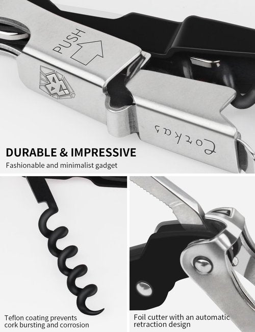 CORKAS Wine Key - 2Pack Handcrafted Professional Waiters Corkscrew, Compact Heavy Duty Wine Opener with Double Hinged, Foil Cutter and Bottle Opener, Birthday Gifts for Severs, Sommelier, Bartenders