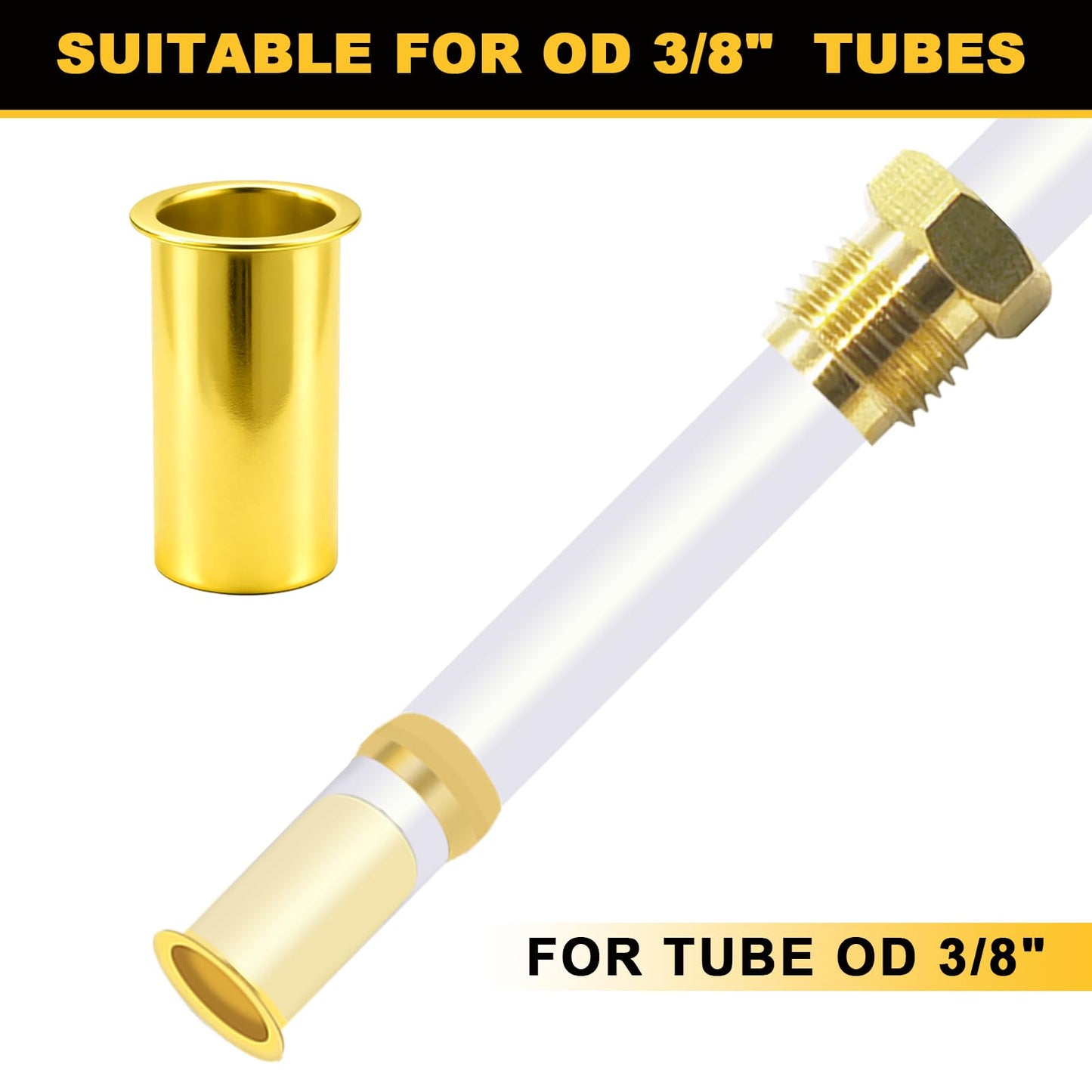 Siptenk 60PCS Brass Compression Tube Inserts for OD 3/8", Insert Tube Support Compression Sleeve Fitting, Sleeve Ferrules for Oil Water Air Pipe
