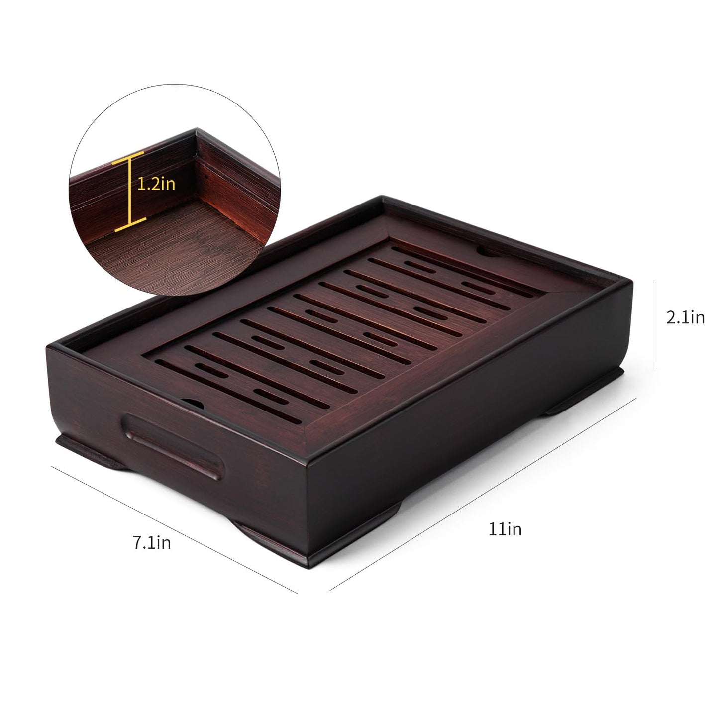Mini Bamboo Chinese Tea Tray - 11 x 7 inch Japanese Tea Serving Tray, Small Gongfu Tea Table Set with Reservoir Type Water Storage Box (M)