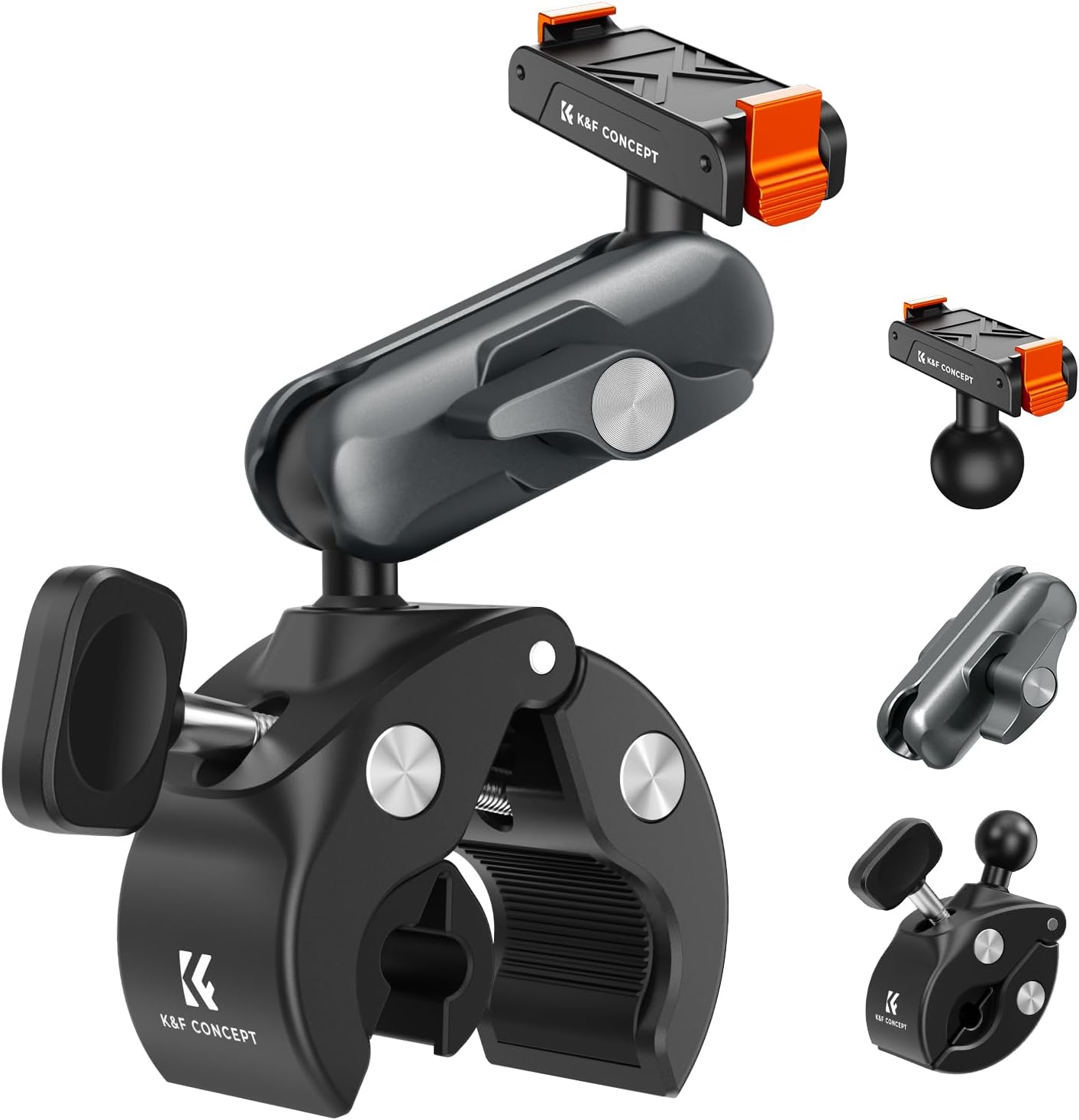 K&F CONCEPT 360 5 Pro/4/3 Super Clamp Camera Mount with Dual Ball Head, Bike/Motorcycle Handlebar Tube Mount Quick