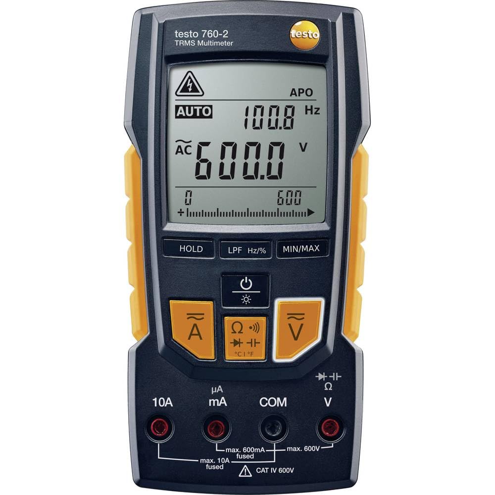 Testo 760-2 Digital Multimeter – Multimeter T-RMS for HVAC measurements, current, and frequency testing – voltage tester including automatic range detection, auto power off, and thermocouple adapter