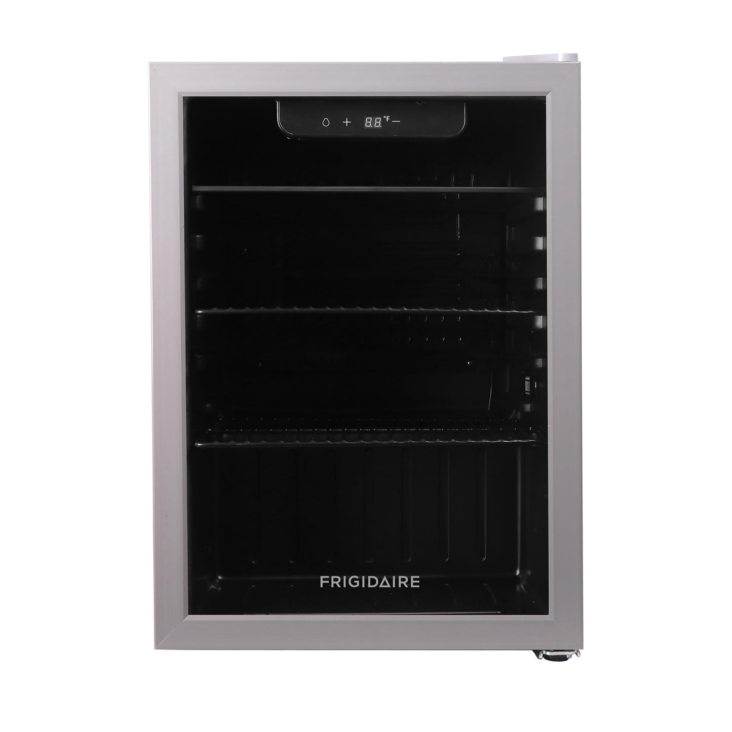 Frigidaire Beverage Fridge Refrigerator with Glass Door, Compact Mini Fridge with Digital Temperature Control Fits 87 Cans or 24 Bottles - 19.29" D x 25" W x 17.51" H, Silver