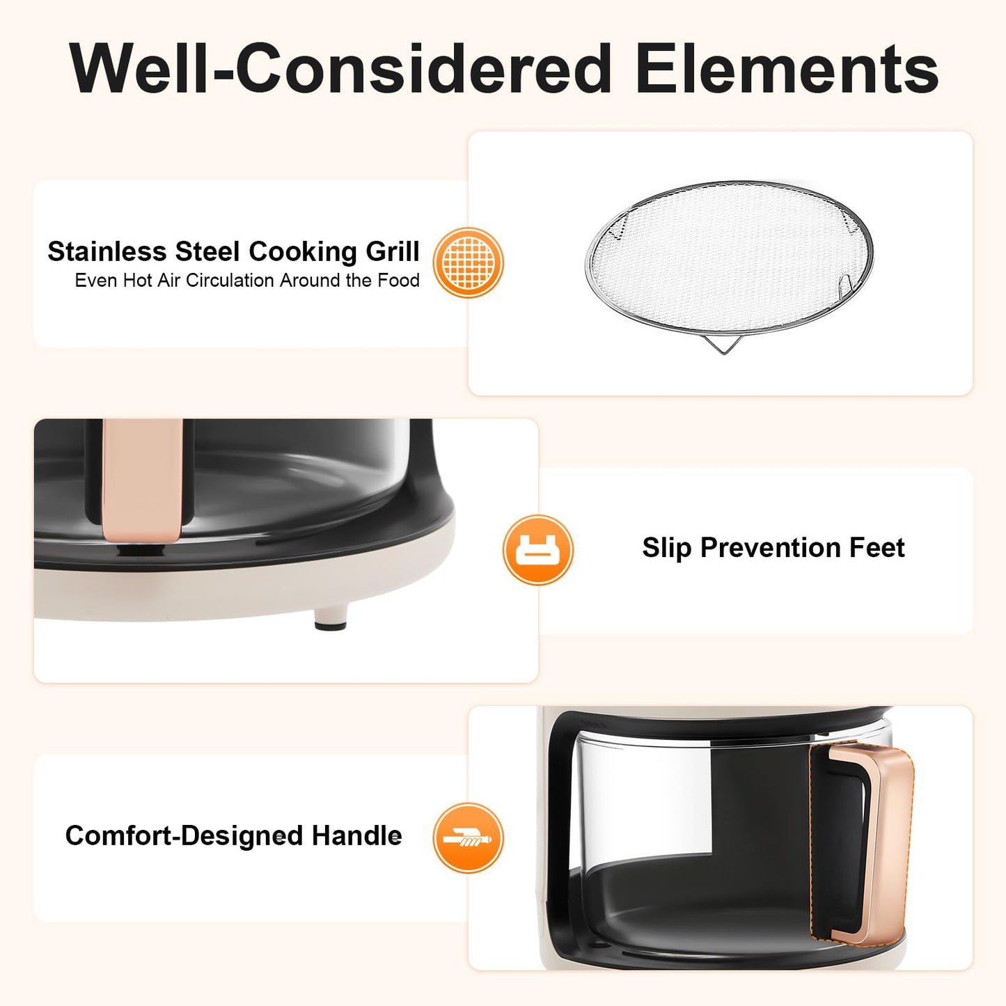 360° Viewable Air Fryer, 4.44 Qt Transparent Glass Air Fryer with 8 Preset Modes, 1200W Adjustable Temp 176°F-392°F Cooker with Digital Display for Home Kitchens & Restaurants