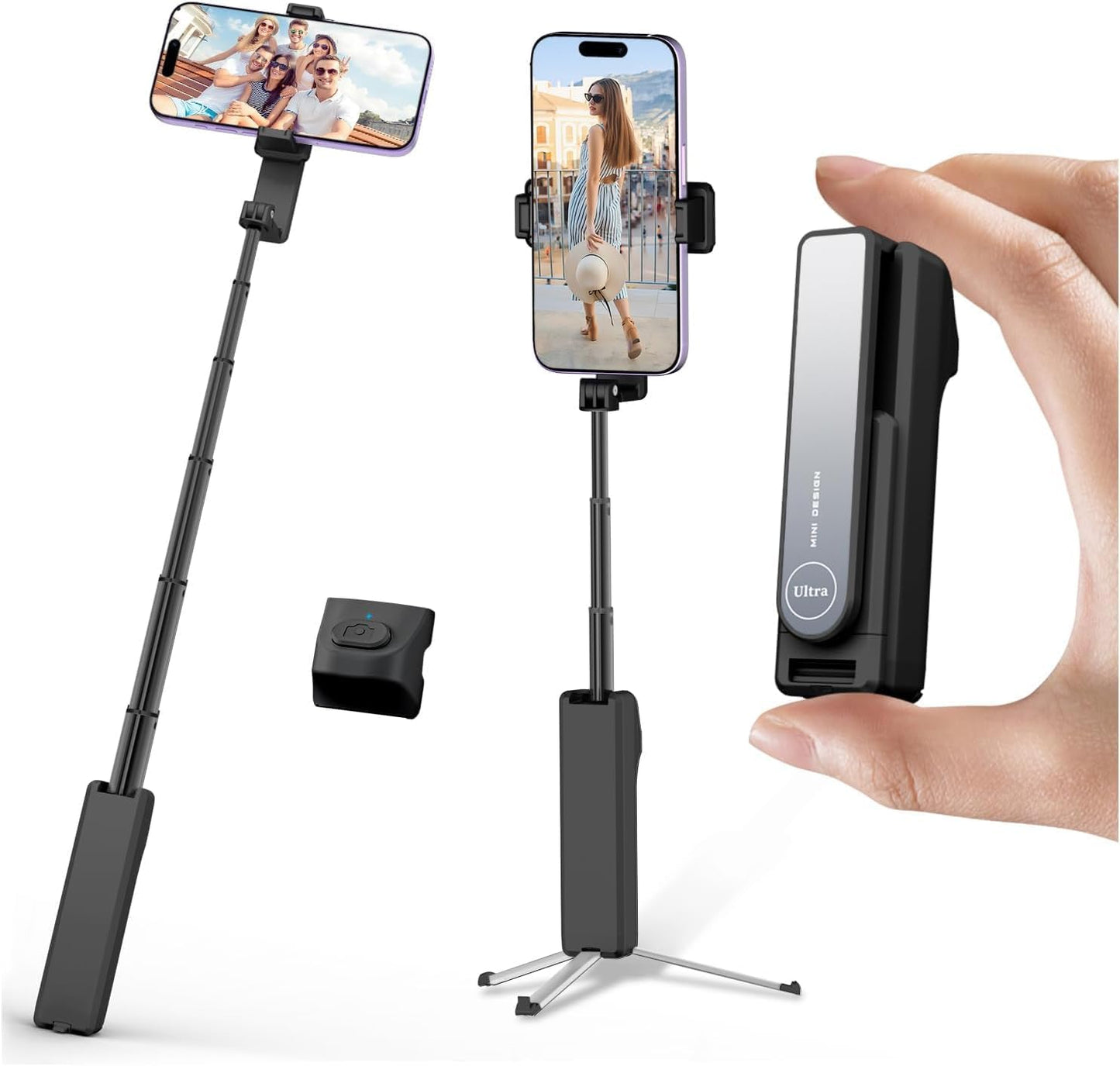 BONERUY Selfie Stick Tripod with Remote, Portable Phone Tripod Stand with Removable Wireless Bluetooth Remote, Selfie