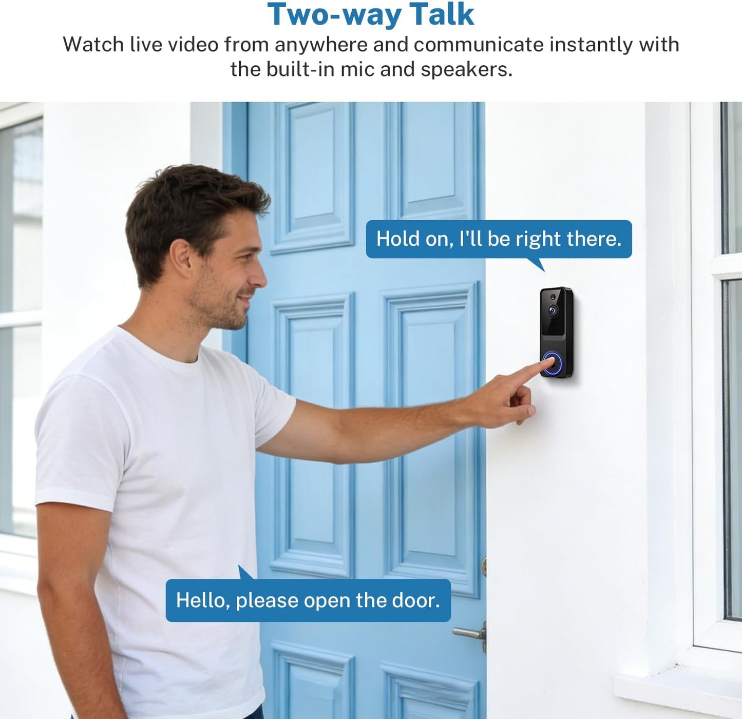 ElioVana 1080P Alerts2-Way 2.4Ghz Wireless Home Security Doorbell Camera with ReceiverAI Human DetectionReal-Time