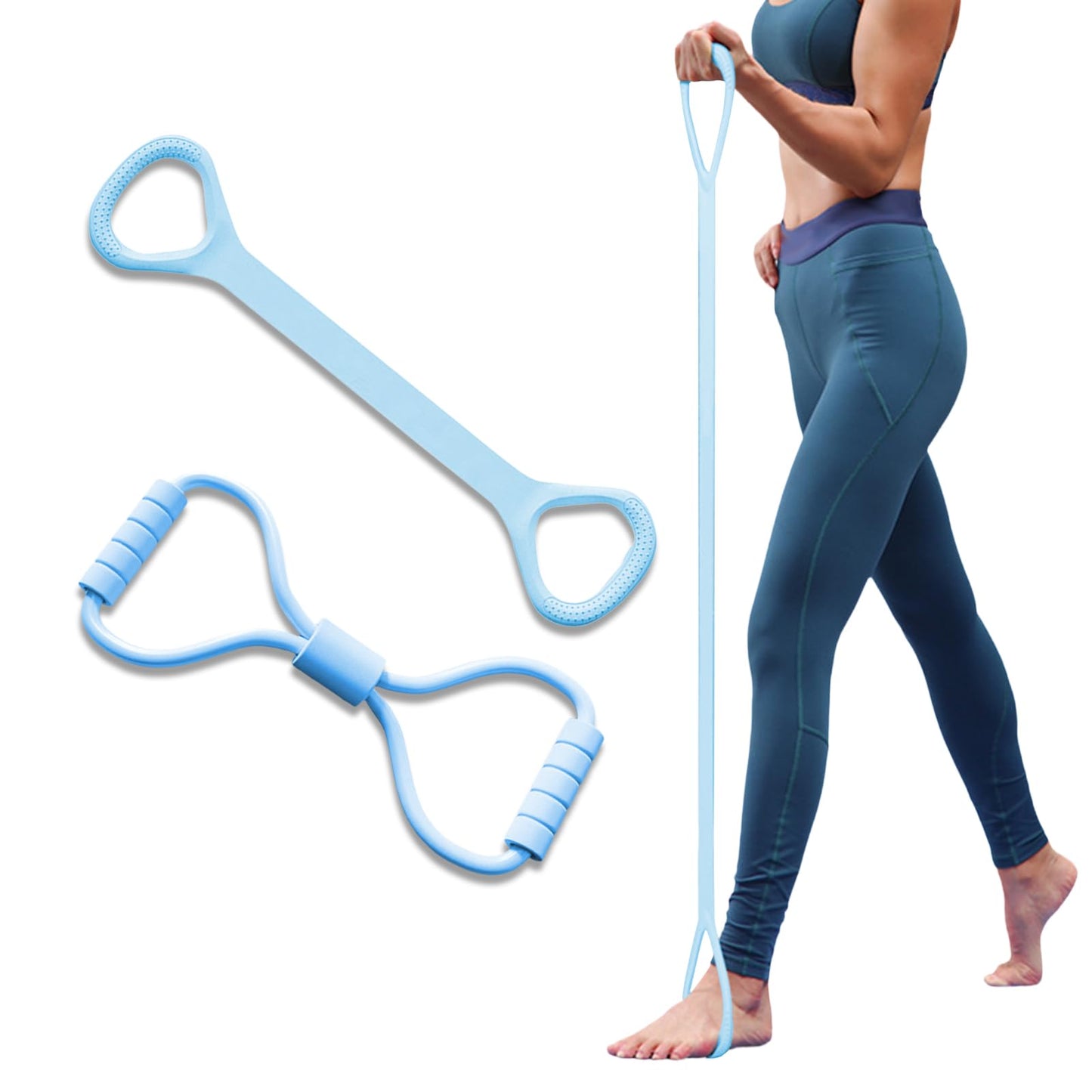 Guyakysk 2 Pack Figure 8 Resistance Bands for Women Men Working Out, Exercise Bands with Handles, Upper Body Workout Equipment for Beginner Arm Back Stretching, Shoulder Rehab, Pilates, Blue