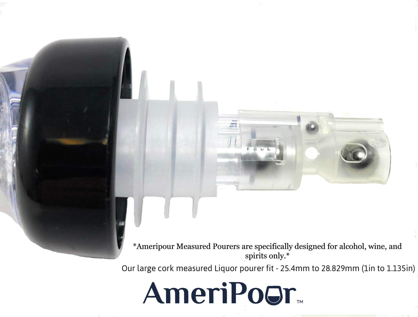 Measured Liquor Pourers - Large Cork For Oversized Bottles - Made 100% In The USA. Bar Spouts That Don't Leak - No Cracks, Just A Perfect Cocktail Pour Everytime. (Clear, 1.5oz (45ml) - 3 Pack)