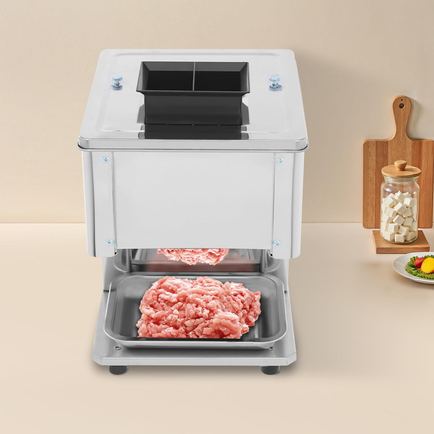 10mm Commercial Meat Silcer 1500W Electric Meat Cutter Machine Heavy Duty Meat Cuber Machine for Beef Turkey Chicken Pork and Fish 330.69Lbs/H (10mm/0.39in)