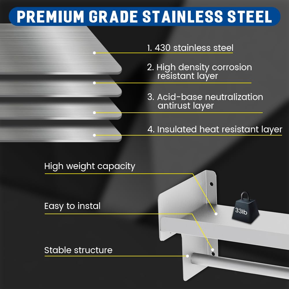 VENFAN 48"x 30" Stainless Steel Backsplash, Range Backsplash with Storage Shelf & Knife Rack, Stainless Steel for Stove Wall Shield with Pre-Drilled Holes