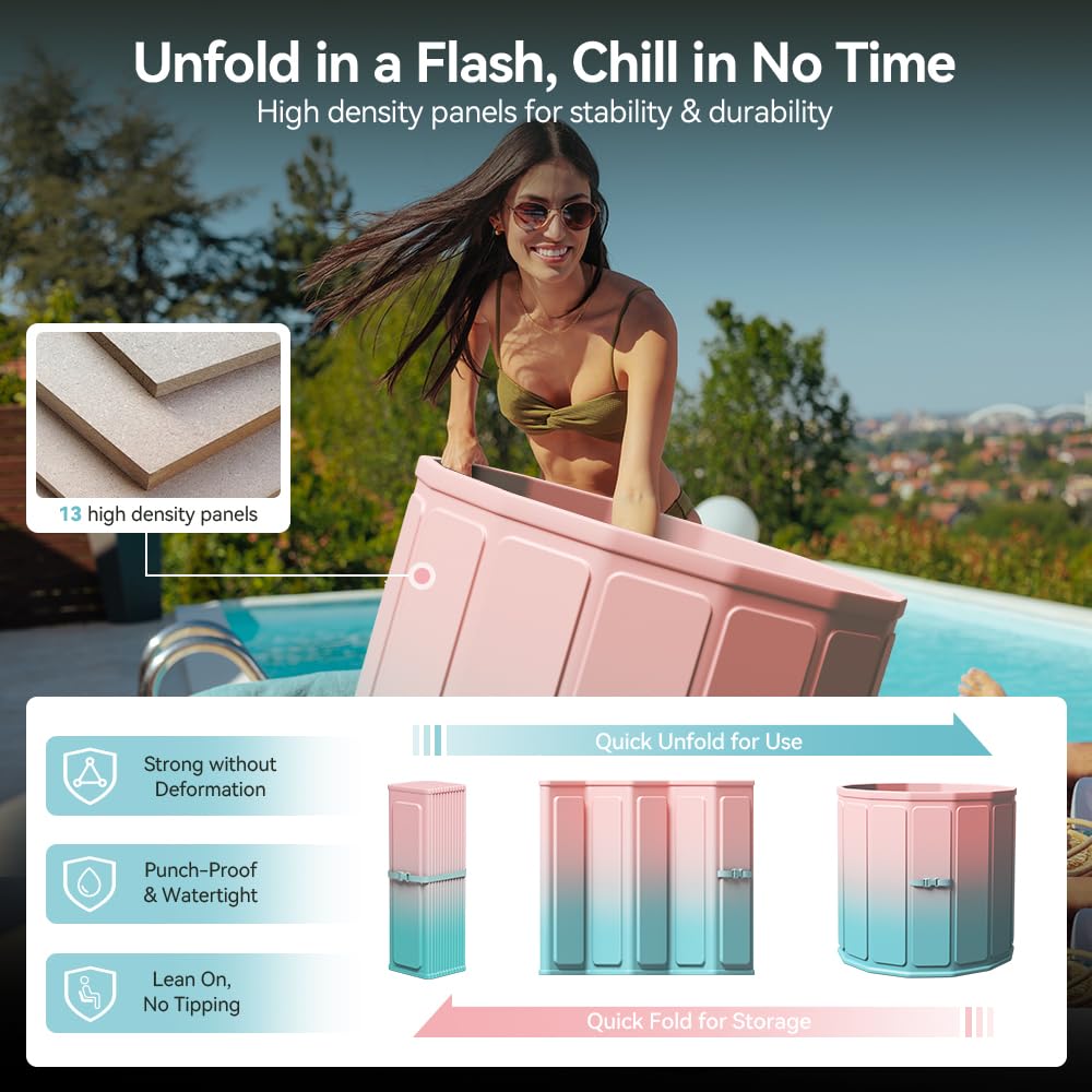 Binecer Portable Foldable Ice Bath Tub, Large Size 77 Gal, Fast Muscle Recovery, Home Outdoors Gyms, Quick Opening without Installation, No Water Leakage (Ice/Hot Universal)
